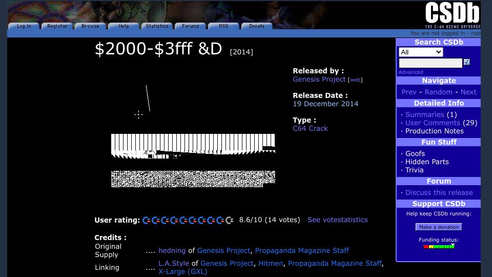 Screenshot of csdb.dk: $2000-$3fff &D (2014)