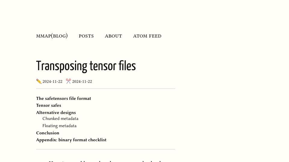 Screenshot of mmapped.blog: Transposing Tensor Files