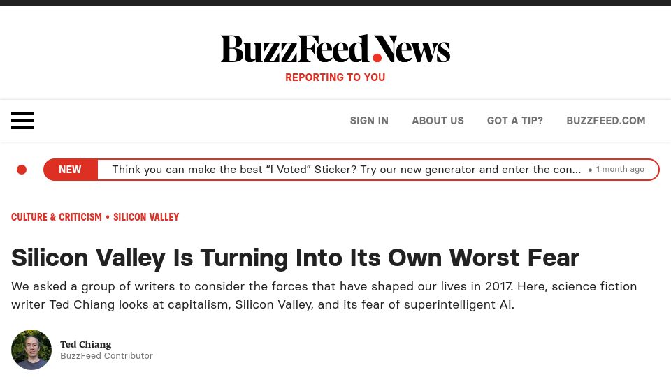 Screenshot of buzzfeednews.com: Silicon Valley is turning into its own worst fear (2017)