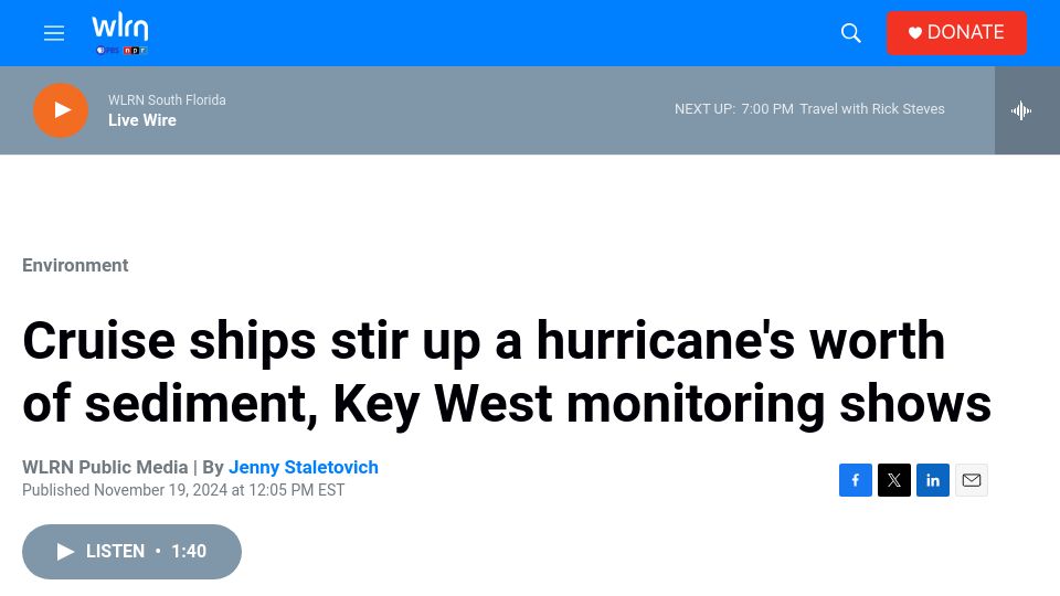 Screenshot of wlrn.org: In shallow waters, cruise ships can churn up as much sediment as a hurricane