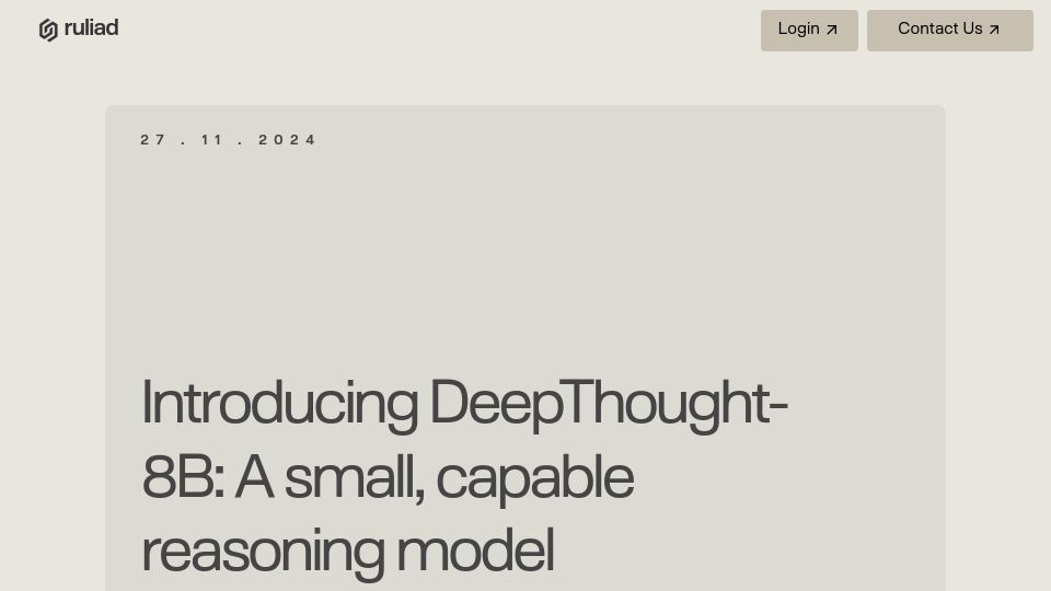Screenshot of ruliad.co: DeepThought-8B: A small, capable reasoning model
