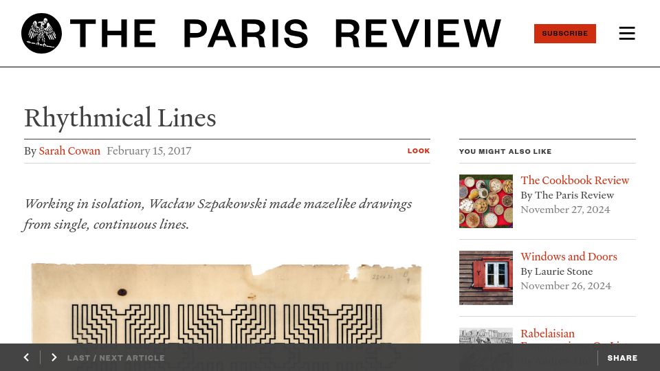 Screenshot of theparisreview.org: Geometric line-art of Wacław Szpakowski (2017)