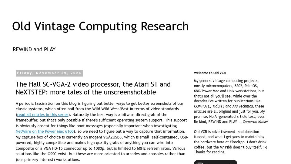 Screenshot of oldvcr.blogspot.com: The Hall SC-VGA-2 Video Processor, the Atari ST and NeXTSTEP