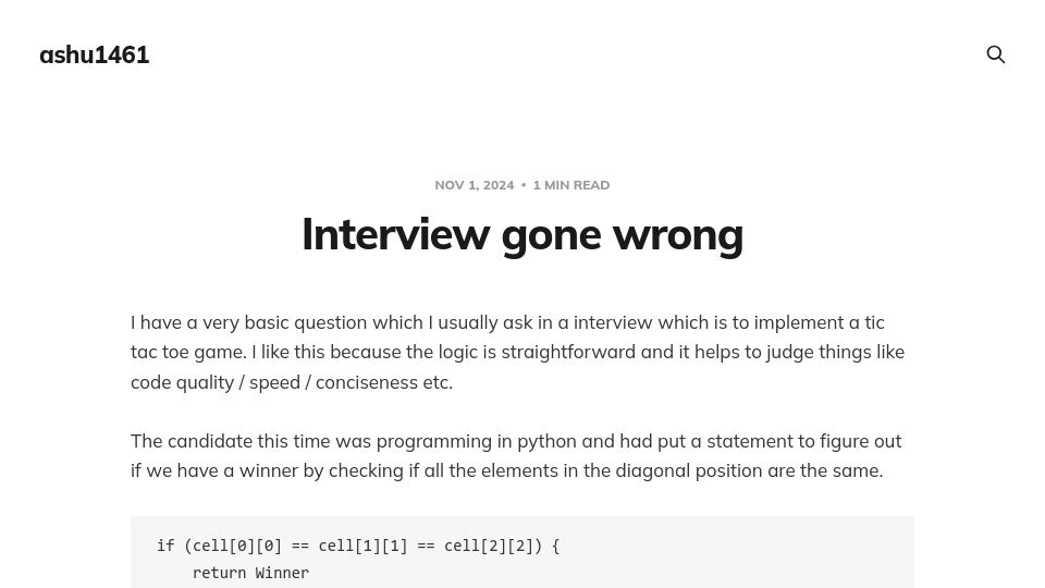 Screenshot of ashu1461.com: Interview gone wrong