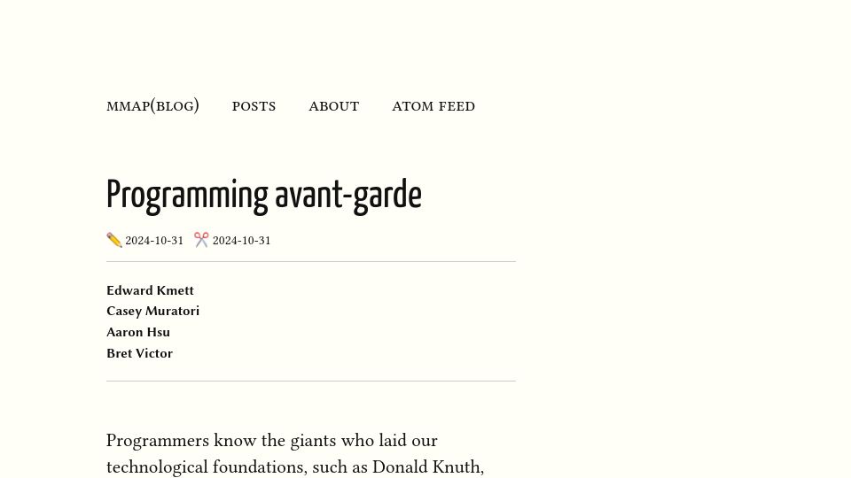 Screenshot of mmapped.blog: Programming Avant-Garde
