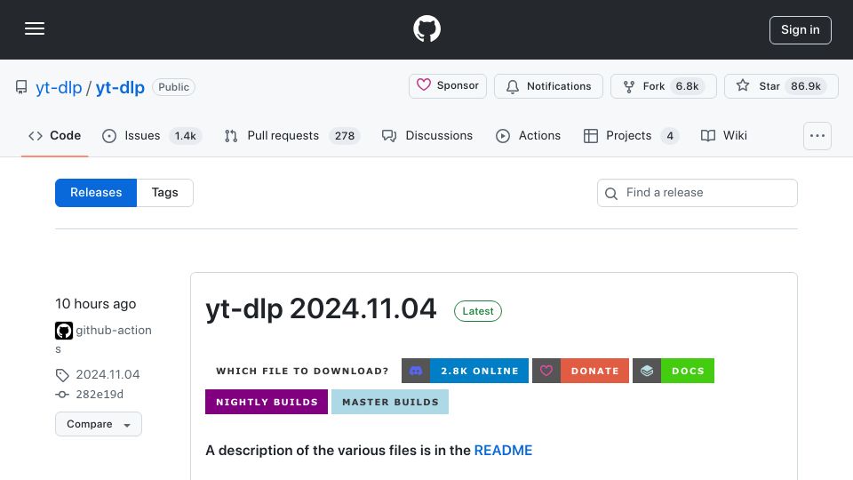 Screenshot of github.com: Is yt-dlp/yt-dlp compromised?