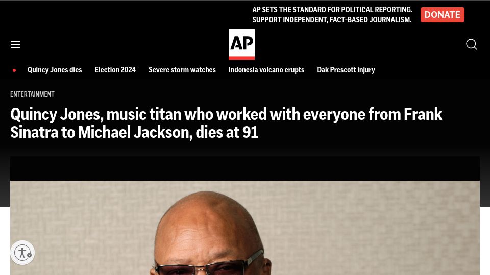 Screenshot of apnews.com: Quincy Jones has died