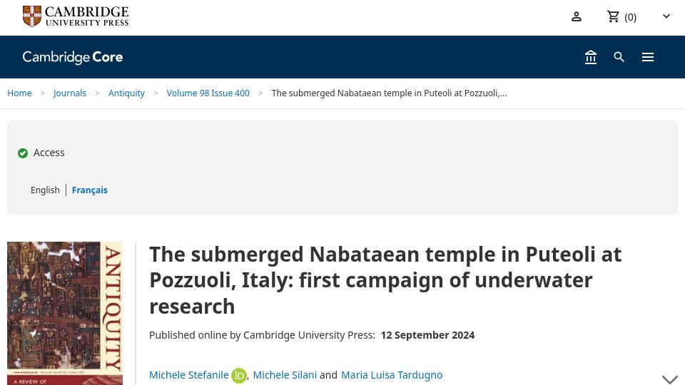 Screenshot of cambridge.org: The Submerged Nabataean Temple in Puteoli at Pozzuoli, Italy