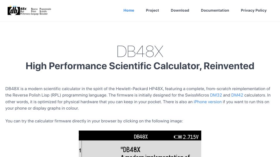 Screenshot of 48calc.org: DB48X: High Performance Scientific Calculator, Reinvented