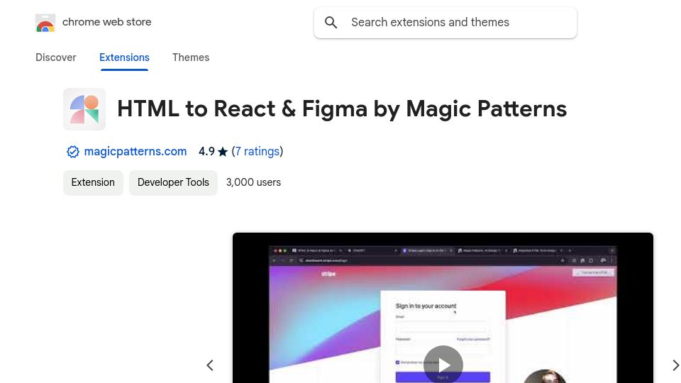 Screenshot of chromewebstore.google.com: Show HN: Convert any website into a React component