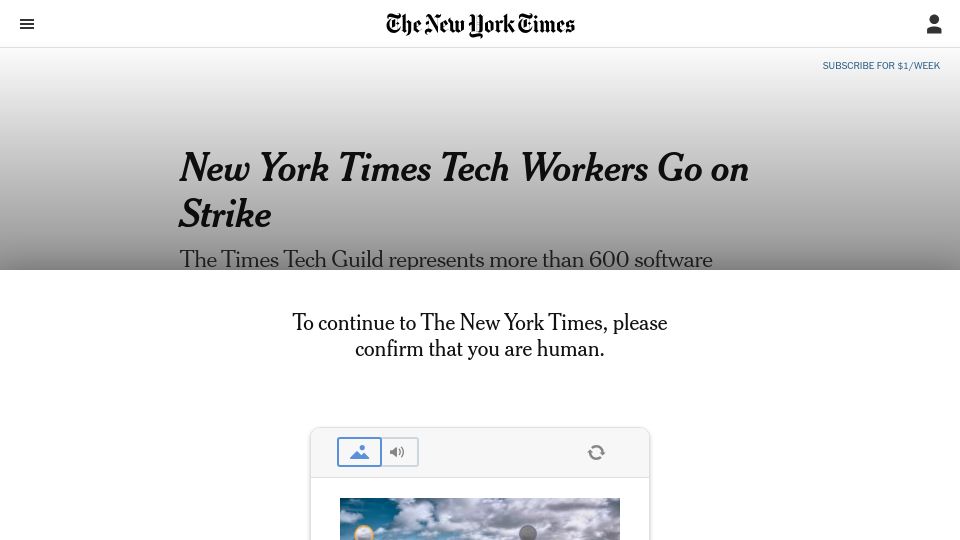 Screenshot of washingtonpost.com: New York Times Tech Guild goes on strike