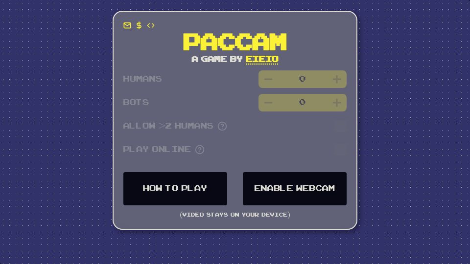 Screenshot of eieio.games: PacCam: Pac-Man controlled with your face
