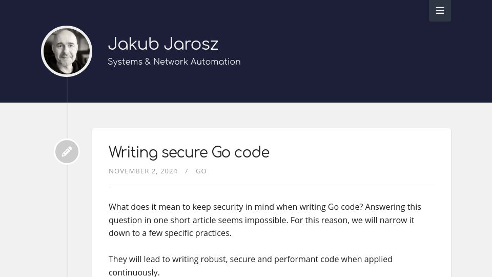 Screenshot of jarosz.dev: Writing secure Go code