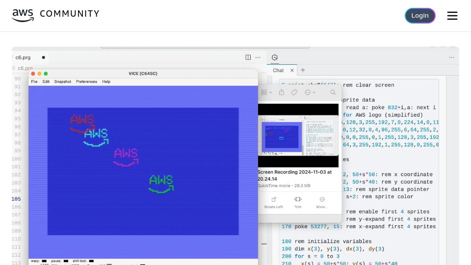 Screenshot of community.aws: Back to the future: Writing 6502 assembler with Amazon Q Developer