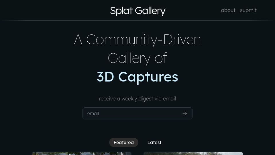 Screenshot of splatgallery.com: Show HN: SplatGallery – A Community-Driven Gallery for Gaussian Splats