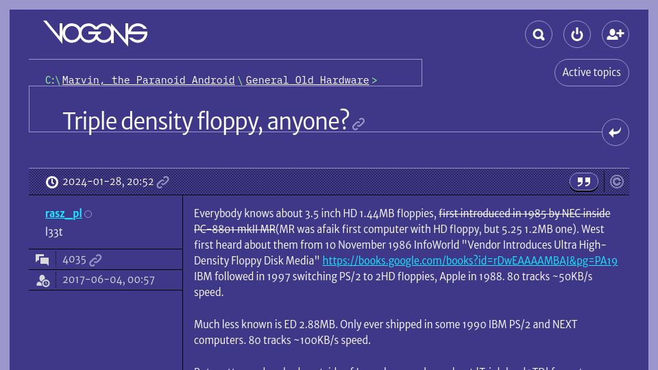 Screenshot of vogons.org: Triple Density Floppy, Anyone?