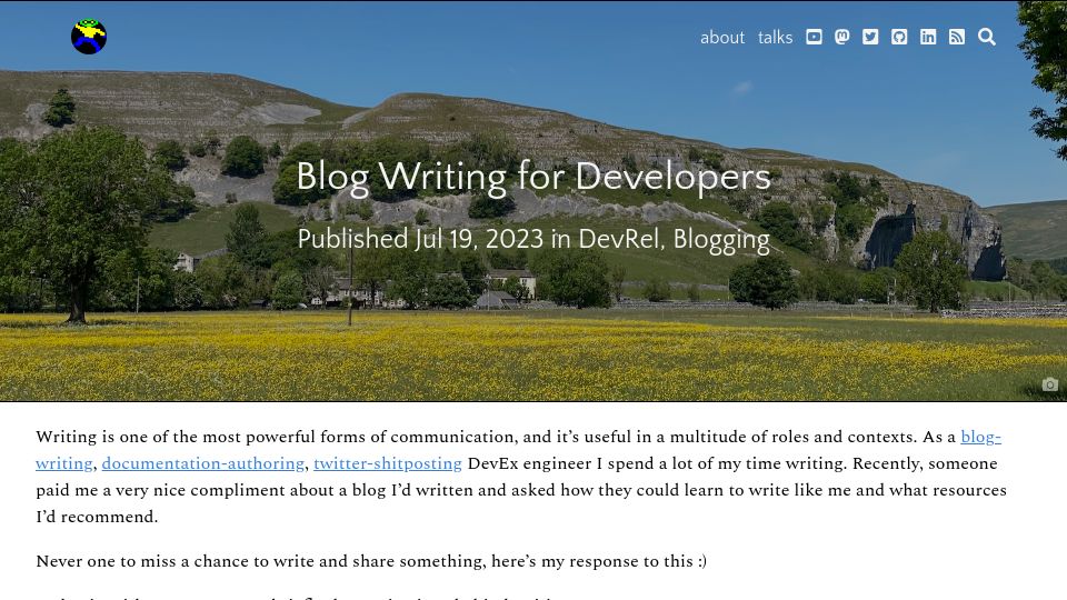 Screenshot of rmoff.net: Blog Writing for Developers (2023)