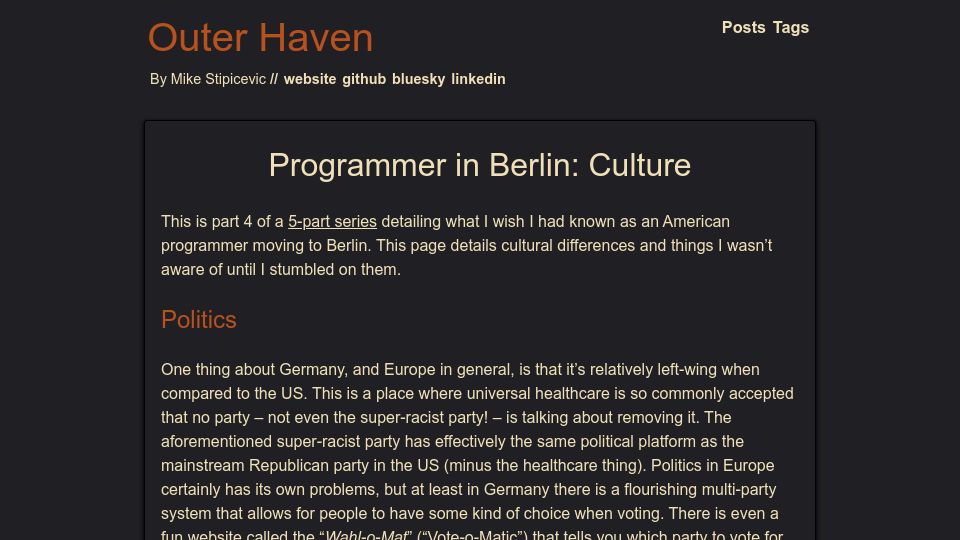 Screenshot of wickedchicken.github.io: Programmer in Berlin: Culture