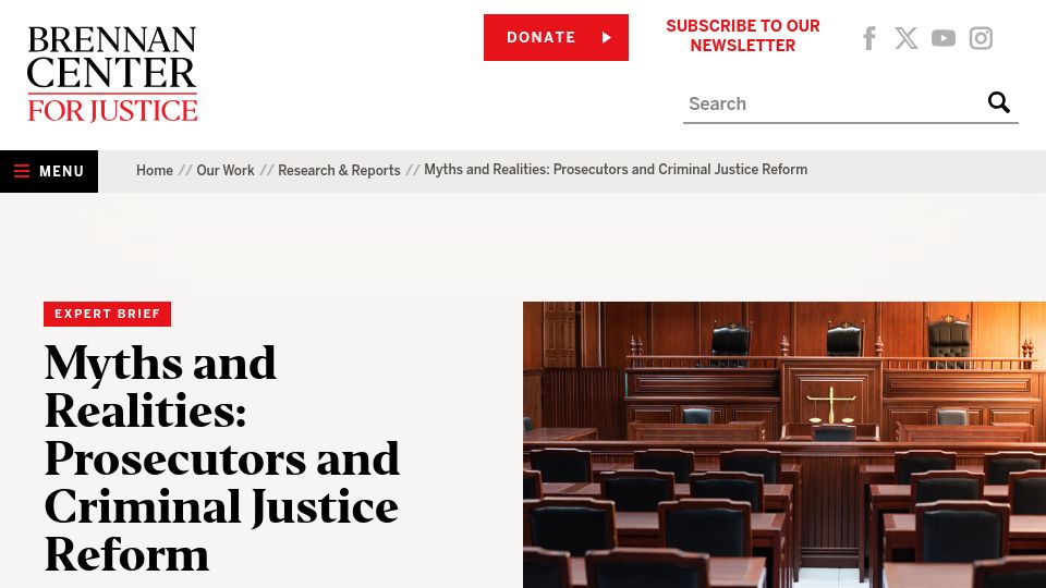 Screenshot of brennancenter.org: Myths and Realities: Prosecutors and Criminal Justice Reform