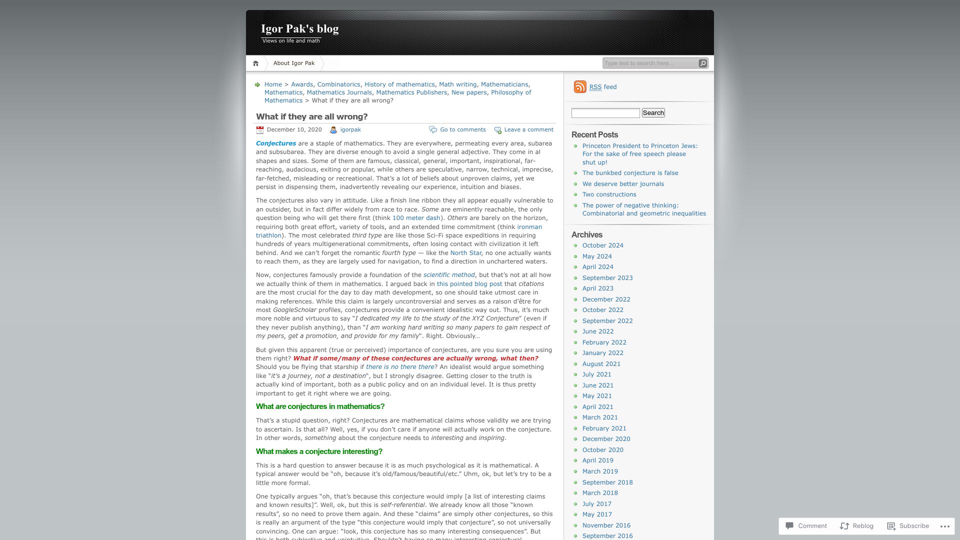 Screenshot of igorpak.wordpress.com: What if they are all wrong? (2020)