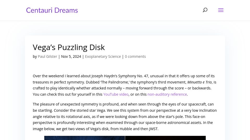 Screenshot of centauri-dreams.org: Vega's Puzzling Disk