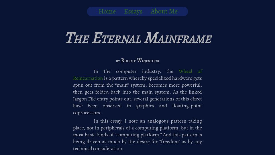 Screenshot of winestockwebdesign.com: The Eternal Mainframe (2013)