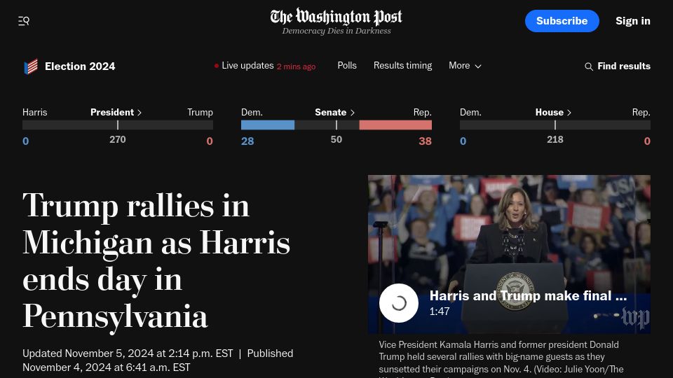 Screenshot of washingtonpost.com: Google CEO Pichai Tells Employees to Stay Neutral