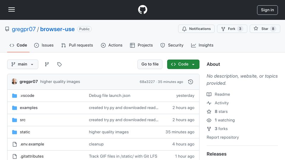 Screenshot of github.com: Show HN: I wrote an open-source browser alternative for Computer Use for any LLM