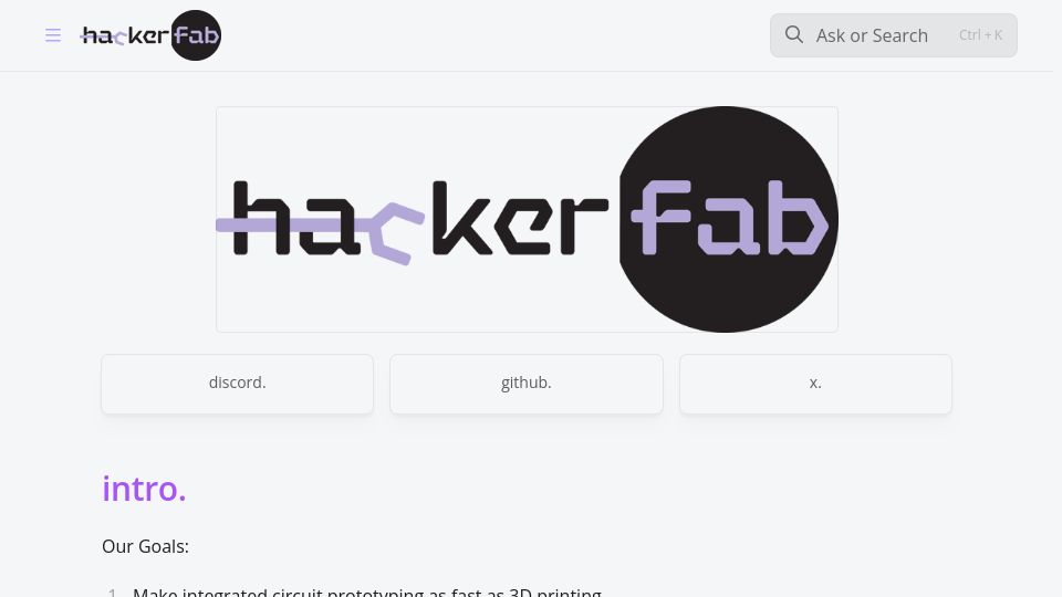 Screenshot of docs.hackerfab.org: Hacker Fab