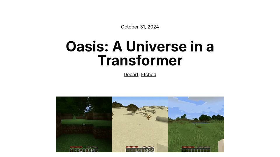 Screenshot of oasis-model.github.io: Oasis: A Universe in a Transformer