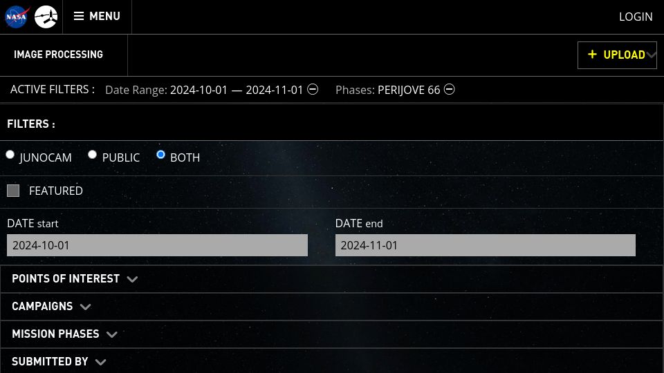 Screenshot of missionjuno.swri.edu: New images of Jupiter