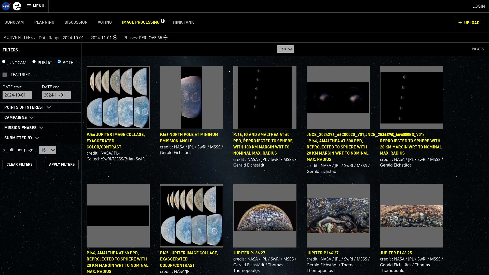 Screenshot of missionjuno.swri.edu: New images of Jupiter