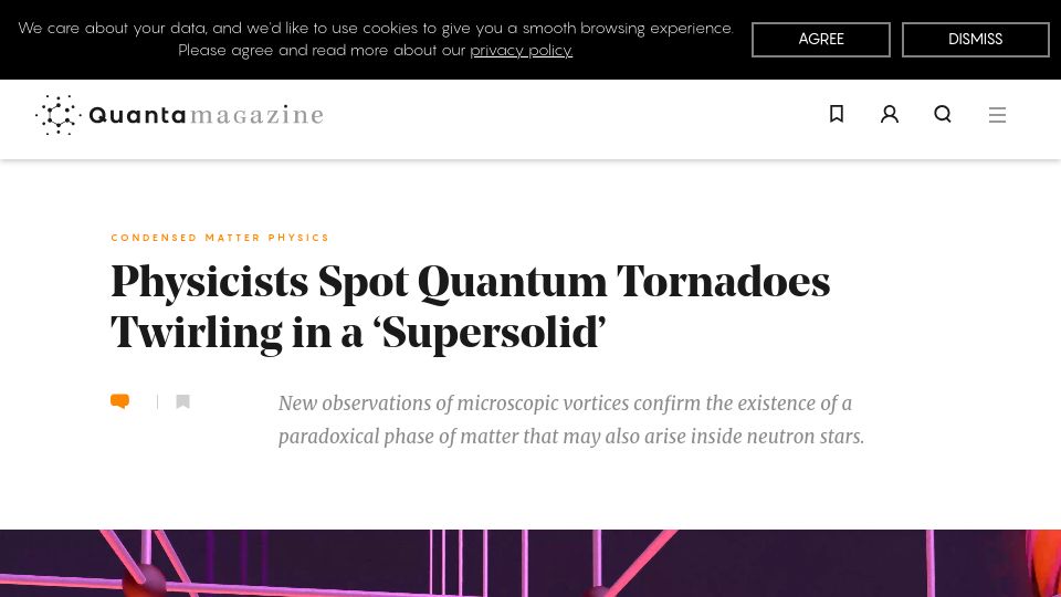 Screenshot of quantamagazine.org: Physicists spot quantum tornadoes twirling in a ‘supersolid’