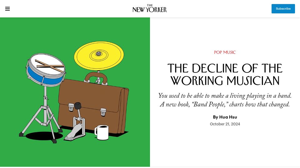 Screenshot of newyorker.com: The decline of the working musician