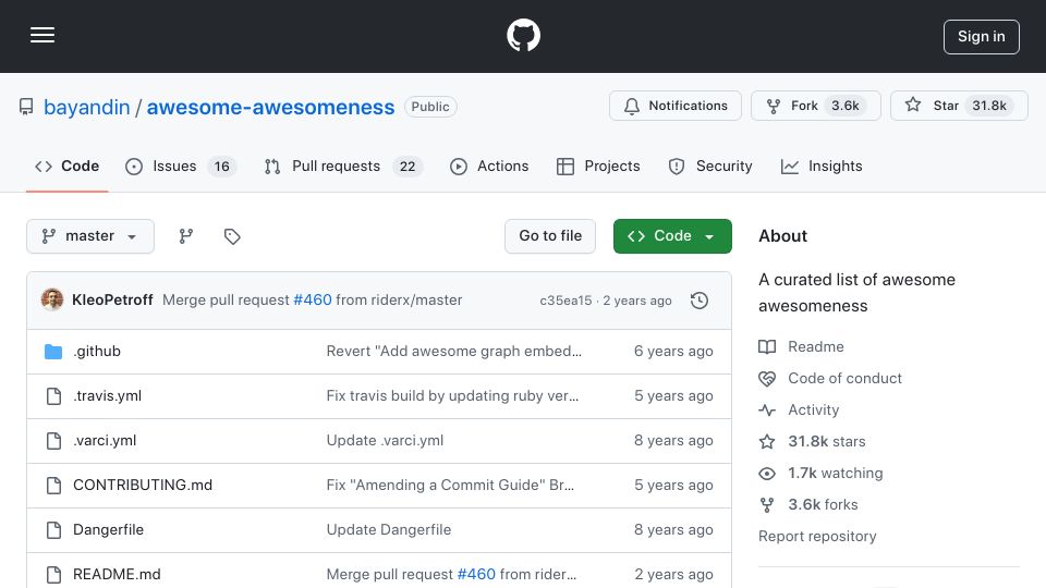 Screenshot of github.com: A GitHub repo that curates all the awesome repos