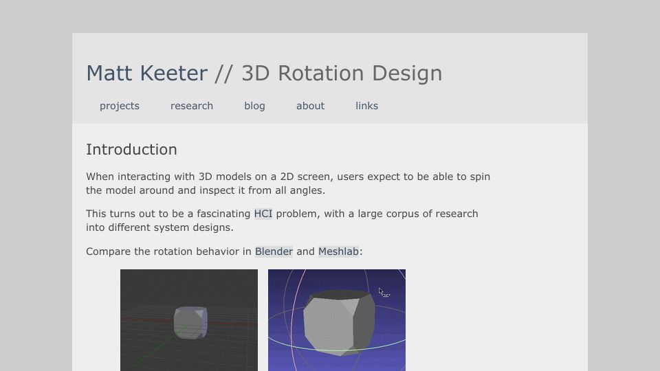 Screenshot of mattkeeter.com: 3D Rotation Design