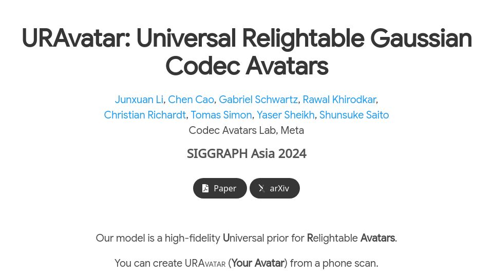 Screenshot of junxuan-li.github.io: URAvatar: Universal Relightable Gaussian Codec Avatars