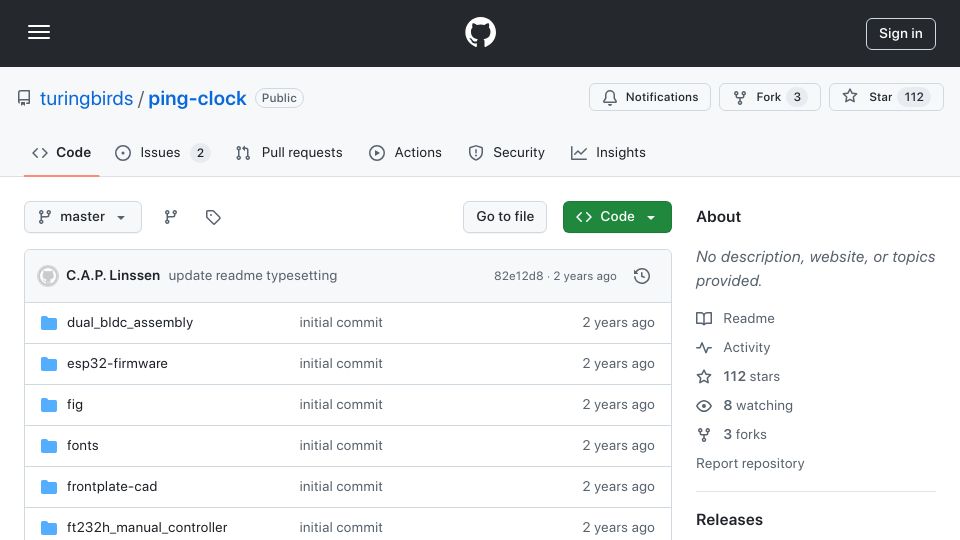 Screenshot of github.com: Ping Rate Clock