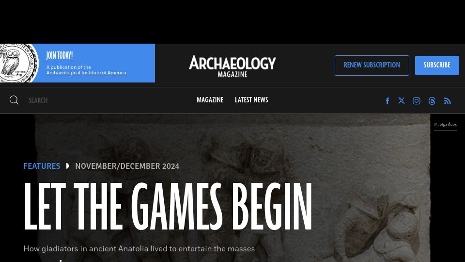 Screenshot of archaeology.org: Gladiators in ancient Anatolia lived to entertain the masses