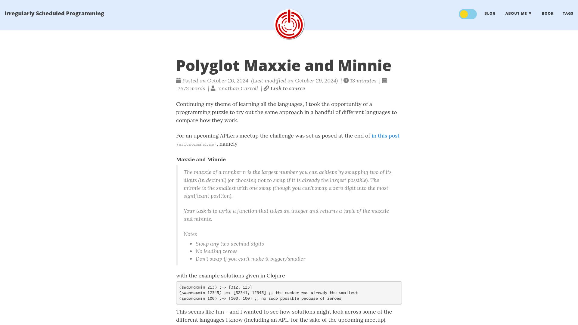 Screenshot of jcarroll.com.au: Polyglot Maxxie and Minnie