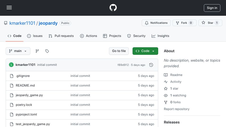 Screenshot of github.com: Jeopardy game using LLM and Python
