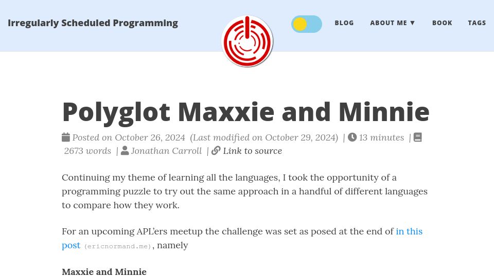 Screenshot of jcarroll.com.au: Polyglot Maxxie and Minnie