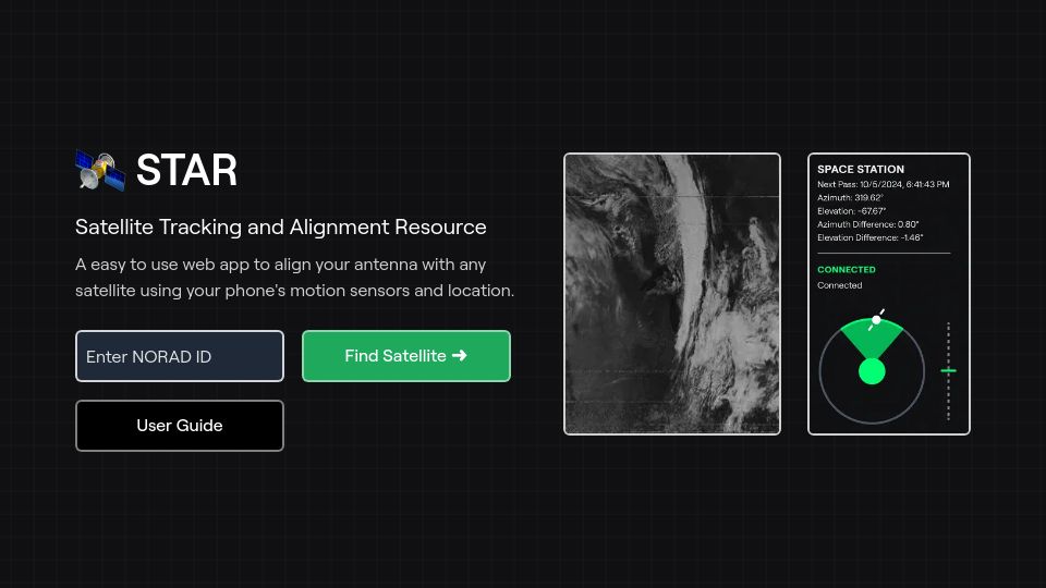 Screenshot of star.conor.link: Show HN: Directional antenna alignment using phone motion sensors