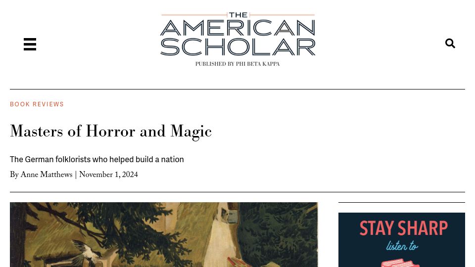 Screenshot of theamericanscholar.org: The Brothers Grimm: A Biography