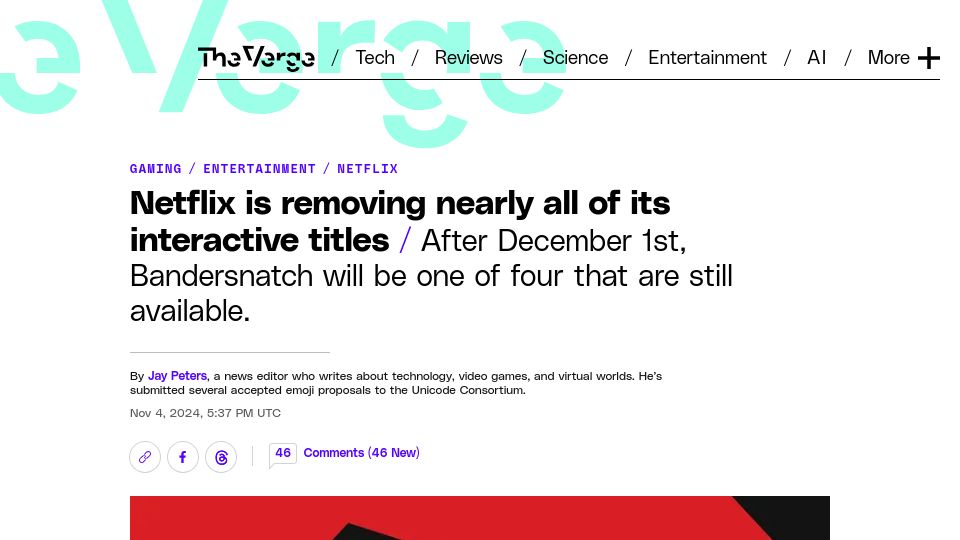 Screenshot of theverge.com: Netflix is removing nearly all of its interactive titles
