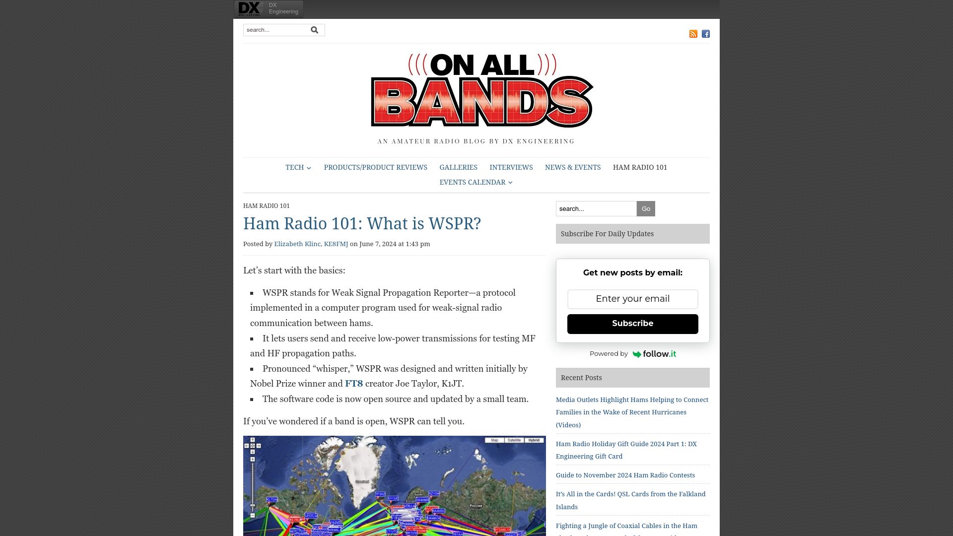 Screenshot of onallbands.com: Ham Radio 101: What is WSPR?