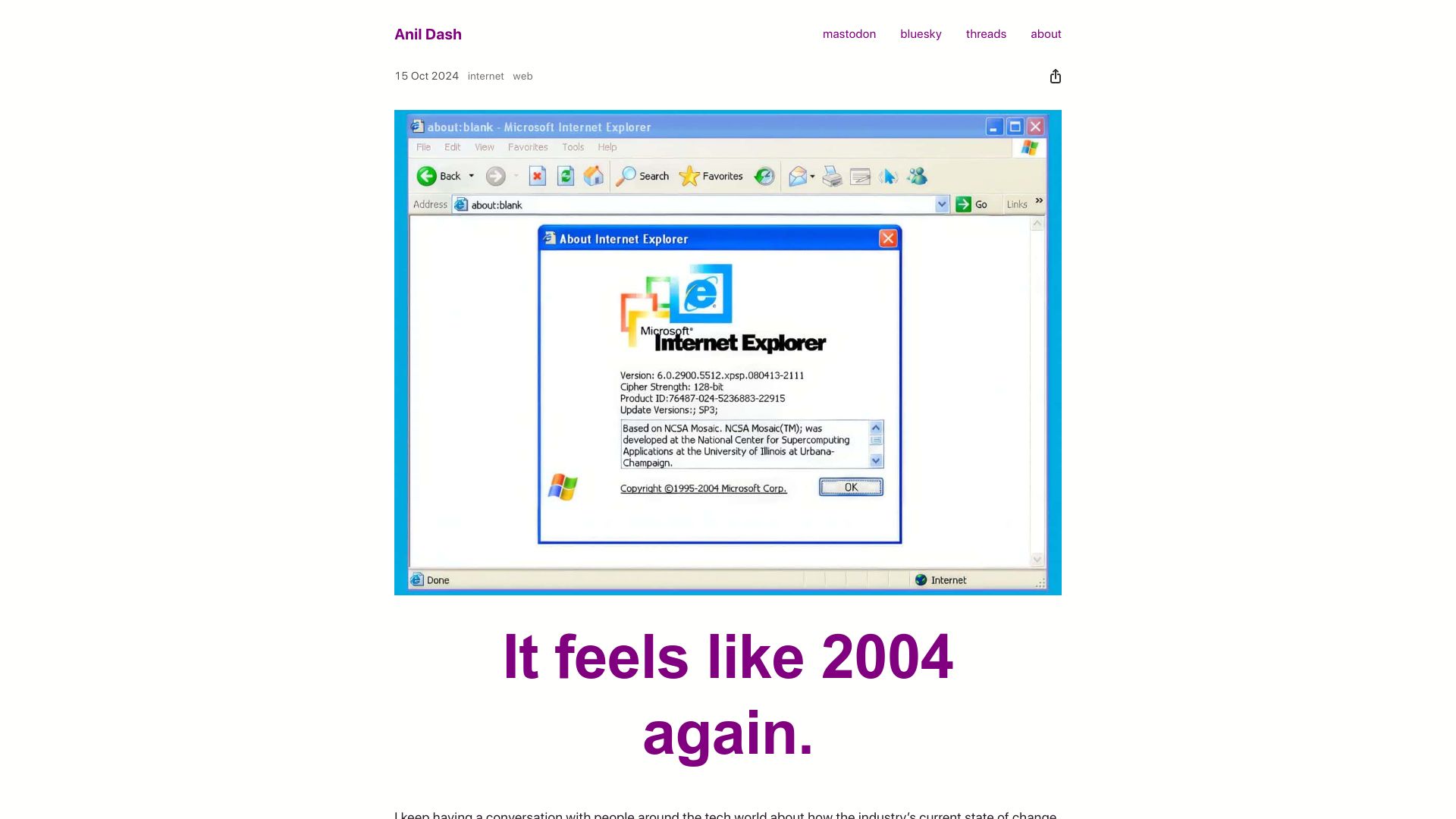 Screenshot of anildash.com: It feels like 2004 again