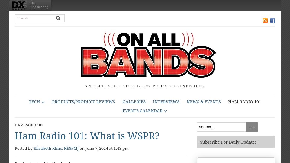 Screenshot of onallbands.com: Ham Radio 101: What is WSPR?