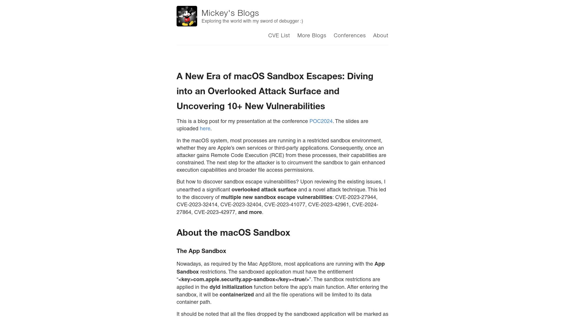 Screenshot of jhftss.github.io: Multiple new macOS sandbox escape vulnerabilities