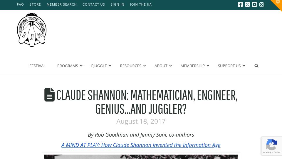 Screenshot of juggle.org: Claude Shannon: Mathematician, engineer, genius and juggler (2017)